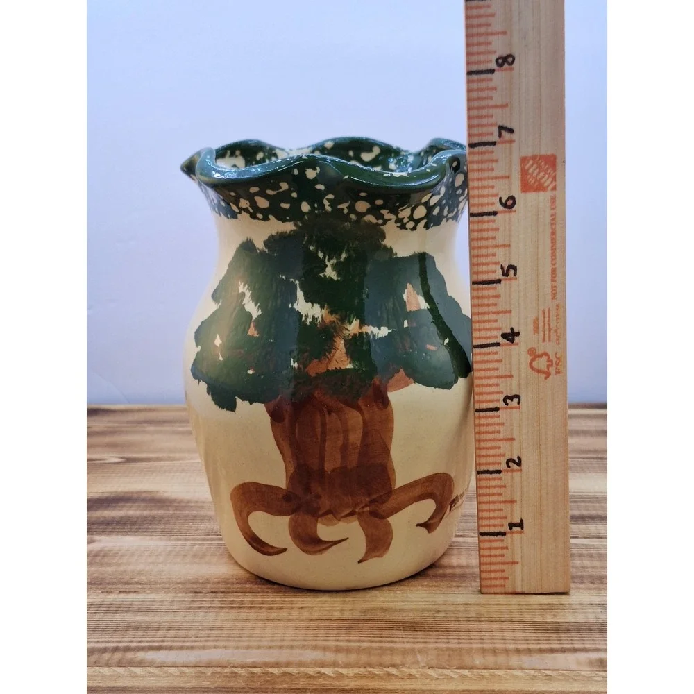 Crooksville Ohio Apple Tree Pottery Crock Vase Ruffled Edge Hand Painted 08 7x5